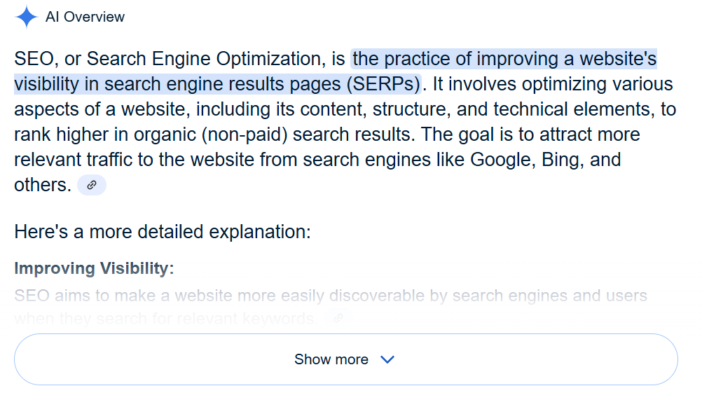 Example of SGE/AI overview.