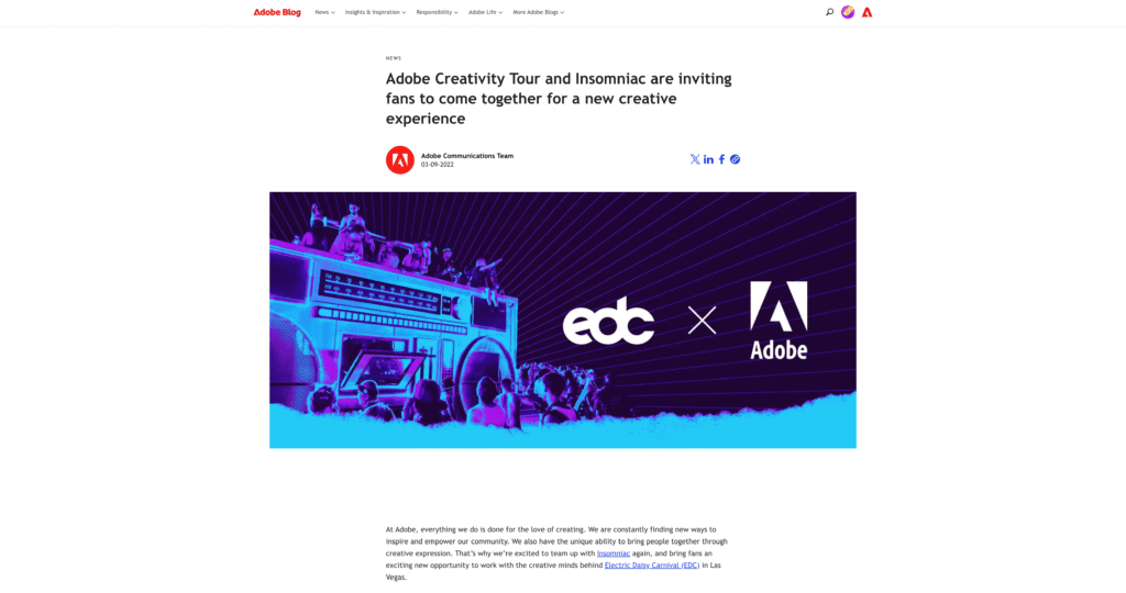 blog post about adobe's creativity tour micro website